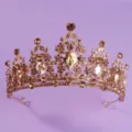 Elegant gold rhinestone tiara crystal crown for bridal wedding party stage performance hair accessory. - Versatile Crown (TS-J2720G)