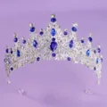 Exquisite silver tiara with sparkling blue and clear rhinestones for bridal wedding and party. - Silver Blue Crown (TS-J3151SBLUE) / Silver Blue Rhinestone Tiara