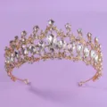 Gold Braut Krone Diadem Glitzernde Kristalle Strass Hochzeit Haarschmuck Festzug Party - Weiß Strass Krone (TS-J3104G) / Gold