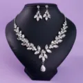 Elegantes Braut Kristall Strass Halskette Ohrringe Schmuck Set Hochzeit Silber klar - Prächtiges Halskette Ohrringe Set (NS-J6111) / Silber