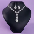 Elegantes Braut Strass Halskette und Tropfen Ohrringe Schmuckset für Hochzeitsfeier. - Einfaches Halskette Ohrringe Set (NS-J6450S) / Silber