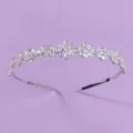 Sparkling Crystal Floral Tiara Silver Headband Elegant Hair Accessory for Women and Girls - Floral Zirconia Style (TS-J3440S) / Photo Shoot Headband (Silver)