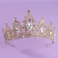 Rose gold crystal tiara bridal crown for wedding party pageant stage performance accessory. - White Rhinestone Crown (TS-J2720GCLEAR) / Gold