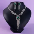 Elegantes grünes Strass Halskette Ohrringe Set Schmuck für Damen Hochzeit Bankett Party - Retro Halskette Ohrringe NS-J5840