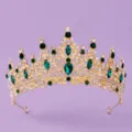 Gold Bridal Tiara Crown with Green Rhinestones Sparkly Pageant Wedding Hair Accessories - Gold Green Crown (TS-J3151GGREEN) / Gold Green Gemstone Crown