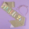 Geburtstagsparty Set mit goldenem Glitzerband und Strass Tiara Krone für 21. Geburtstag - Glänzende Goldene Schärpe TS-J3347G