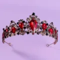 Vintage Barock rote Kristall Tiara Krone für Braut Hochzeit Party Bühnenaccessoire - Antik Gold Rote Strass Krone TS-J2595AGRED