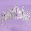 Élégante tiare de mariée en cristal couronne strass violet fête cheveux accessoires - Couronne Violet Argent (TS-J3151SP)