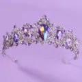 Retro violette Kristall Tiara Krone für Damen, vintage silberne Hochzeits Braut Haarschmuck. - Antik Silber Violetter Strass Krone TS-J2595ASP