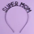 Serre-tete en metal avec strass Super Mom pour fetes, fete des meres et accessoire cheveux. - Serre-Tête Noir Quotidien(TS-J3460BLK)