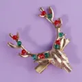 Pinza de pelo de reno navideño con astas doradas cuentas rojas verdes accesorio festivo - Pinza para el Cabello (HS-J7223)