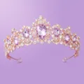 Wunderschöne Roségold Brautiara mit lavendelfarbenen Steinen. Elegante Retrokrone für Hochzeiten. - Roségold Rosa Strass Krone TS-J2595RGPINK