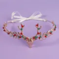 Diadema Cuernos de Reno Navidad Oro Cuentas Rojas Verdes Accesorio Pelo Fiesta Regalo - Diadema (TS-J3375G)