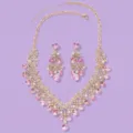 Ensemble collier boucles d'oreilles strass or bijoux mariée cristal rose pour femmes - Collier et Boucles d'Oreilles Strass Rose (NS-J6524GPINK)