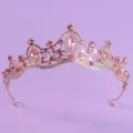 Roségold rosa Strass Diadem Krone Braut Haaraccessoire Variante für Damen Party Show - Gold Rosa Strass Krone TS-J3344GPINK