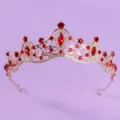 Retro rote Strass Gold Krone Braut Hochzeit Diadem Bühne Show Haarschmuck Schmuckstück - Gold Rote Strass Krone TS-J3344GRED