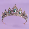Vintage gold crystal crown tiara with colorful rhinestones for bridal wedding party - Purple AB Rhinestone Crown (TS-J2720AGAB) / Antique Gold