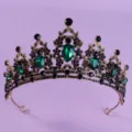 Vintage Baroque Tiara Bronze Emerald Green Rhinestone Crown Bridal Wedding Hair Accessories - Green Rhinestone Crown (TS-J2720AGGREEN)