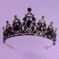 Vintage black crystal bridal tiara, gothic style metal hair crown for wedding party prom. - Black Rhinestone Crown (TS-J2720B)