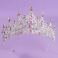 tiare couronne en cristal argente avec strass roses pour mariage de mariee soiree fete. - Couronne Rose Argent (TS-J3151SPINK)