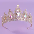 Gold rhinestone tiara crown variant, sparkling crystal bridal hair accessory for wedding party. - AB Rhinestone Crown (TS-J2720GAB)