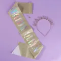 Goldener Glitzer-Geburtstagsschärpe und Strass-Haarreif Party-Set für 50. Jubiläumsdeko - Süße Goldene Schärpe TS-J3350G