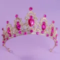 Gold pink crystal tiara princess crown headpiece for wedding party hair accessories - Rose Rhinestone Crown (TS-J2720GROSE)