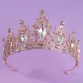 Exquisite rose gold rhinestone tiara crown for bridal wedding party stage performance accessory. - White Rhinestone Crown (TS-J2720RG)