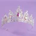 Silver rhinestone bridal crown tiara crystal hair accessories for wedding party pageant. - AB Rhinestone Crown (TS-J2720SAB)
