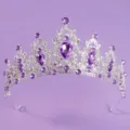 Silver rhinestone tiara crown with purple crystals for wedding party hair accessories - Purple Rhinestone Crown (TS-J2720SP)