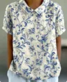 Kurzarm Bluse mit blauem Blumenmuster fuer Damen, elegante Sommer Freizeit Hemd Oberteil. - XXS / Blaues Vintage Blumen Top (Stil 5-d758)