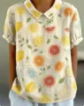 Damen Kurzarm Hemd Sommer Freizeitoberteil mit vintage Zitronen Frucht Print Design - XXS / Vintage Frucht-Druck Top (Stil 7-d758)
