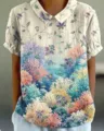 Sommer casual Damen kurzarm Hemd mit vintage Ozean Korallenriff print Bluse Design. - XXS / Ozean Korallen Druck Oberteil (Stil 15-d758)