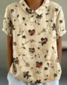 Vintage Damen Kurzarm Hemd mit Blumenmuster, lässige Sommer Retro botanische Bluse Top. - XXS / Vintage Geometrisches Blumenmuster Top (18款-d758) / Vintage-Druck