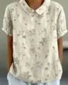 Vintage Damen Bluse mit Blumenstickerei Reverskragen Kurzarm Sommer Alltag Freizeit Top. - XXS / Vintage Ranken-Blumen-Oberteil (20款-d758)