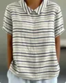 Sommer Damen Kurzarm gestreiftes Hemd Vintage blau weiß Freizeit Top für den Alltag - XXS / Cremeweißes und marineblau gestreiftes Oberteil (24款-d758)