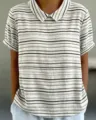 Damen Sommer gestreiftes Kurzarmhemd retro Freizeit Revers Top bequem Alltag kleidung - XXS / Schwarz-Weiß Gestreiftes Top (Stil 25-d758) / Schwarz-weiße Streifen