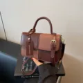 Ρετρό τσάντα χειρός colorblock γυναικεία μόδα φορητή μικρή τετράγωνη τσάντα χαρτοφύλακας - L / Καφέ μεγάλο
