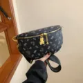 Black fanny pack stylish chest bag with cute bear pendant and zipper design for women daily wear. - Black