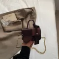 Retro color-block small square bag with chain strap, vintage handbag for women commuting. - Coffee Small