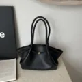 Μαύρη vintage μεγάλη τσάντα tote, κομψή μαλακή τσάντα ώμου για γυναίκες φθινόπωρο. - Μαύρο
