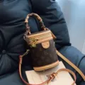 Vintage monogram kylindriki tsanta cheriou gynaikeia stylish omou crossbody tsanta top - Καφέ & Βερίκοκο