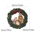 Christmas Nativity Scene Wreath Resin Figurine Holiday Wall Hanging Home Decoration 32cm - Christmas Wall Wreath