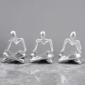 Silver resin thinker reader figurine set, abstract sculpture for home desk decor. - Silver 3-Piece Set