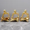 Gold resin abstract reader thinker statues set for modern home desk and bookshelf decor. - Gold Three-Piece Set