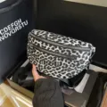 Τσαντάκι μέσης με λεοπάρ μοτίβο μαύρο λευκό τσάντα στήθους PU δερμάτινη τσάντα χιαστί - Μαύρο