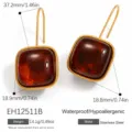 Retro quadratische Harz Ohrhänger aus Edelstahl, wasserdicht und hypoallergen. - 18K Vergoldet / Karamell
