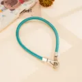 Catena di ricambio per cinturino in pelle turchese con ferramenta in metallo argento. - Fibbia in Metallo Galvanizzato Catena in Pelle Piatta (K6692) / Ciano