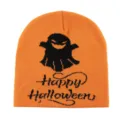 Oranger Halloween Strickbeanie mit Geist und Buchstaben Jacquard, warme Herbst Winter Mütze. - M (56-58cm) / Orange Mit Schwarzem Muster (Stil B)