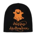 Halloween Geist Strickmütze Beanie, Herbst Winter warme Pullover Mütze mit Buchstaben Jacquard. - M (56-58cm) / Schwarz Mit Orangem Muster (Stil C)